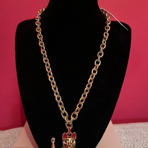 Betsey johnson - LUCKING OUT LUCKY CAT PENDANT NECKLACE RED NWT - Picture 6 of 10